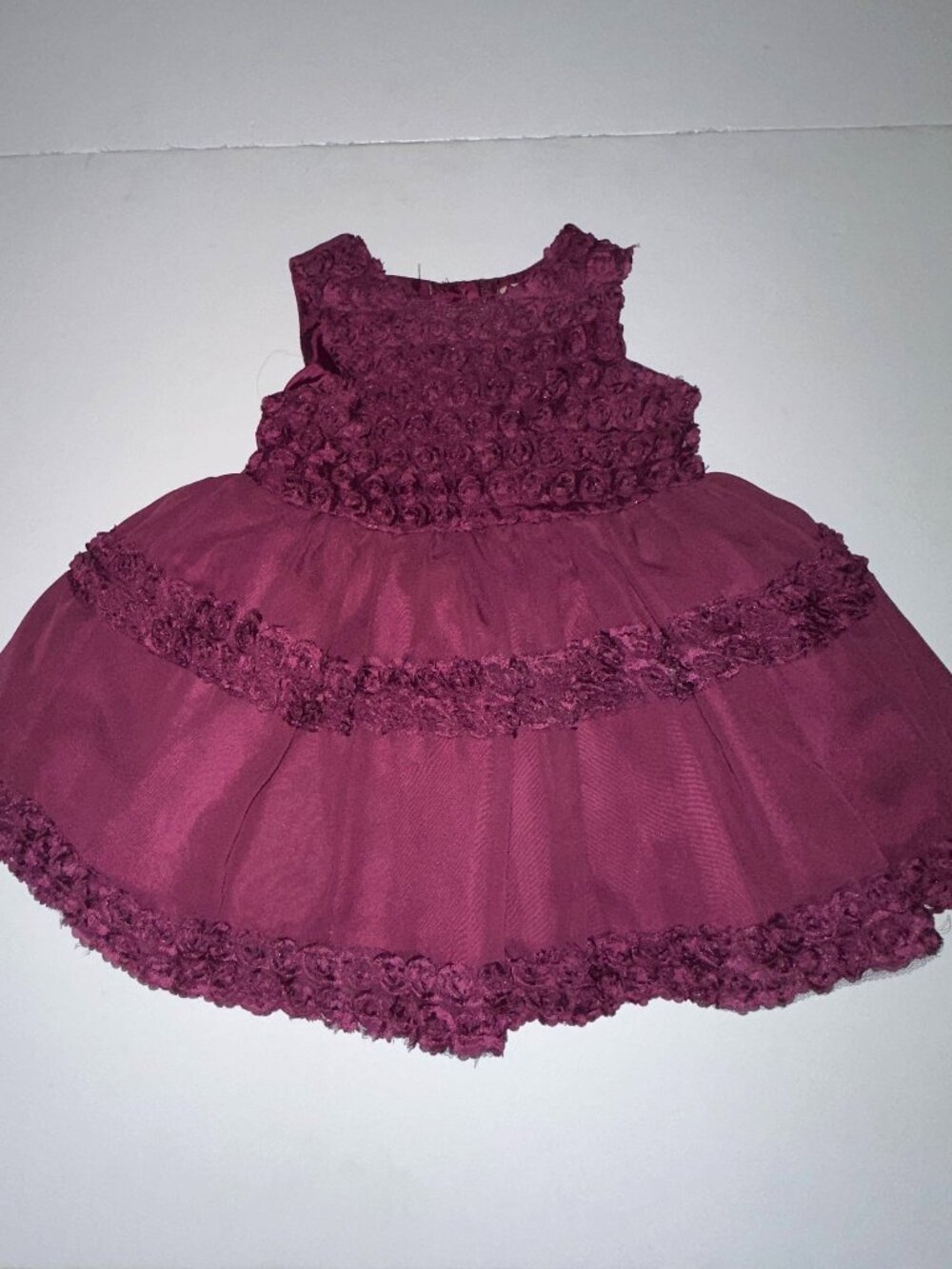 Nanette Lepore Baby Girls Burgundy Tulle Dress with Satin Flowers 18 Months